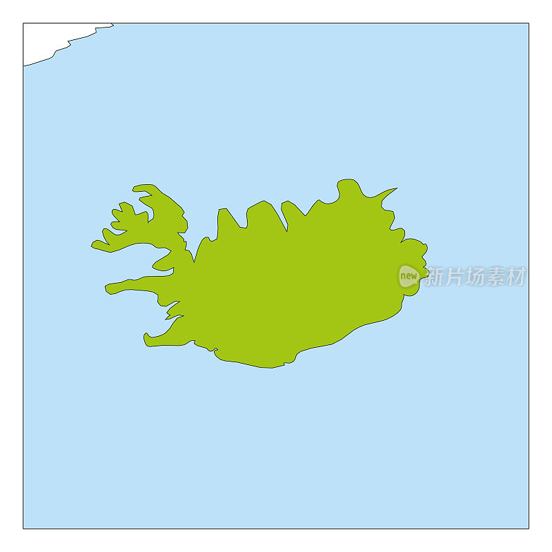 Map of Iceland green highlighted with neighbor countries
